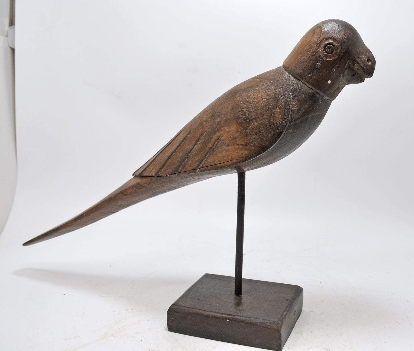 Vintage Wooden Parrot Bird Figurine on Stand Original Old Hand Carved