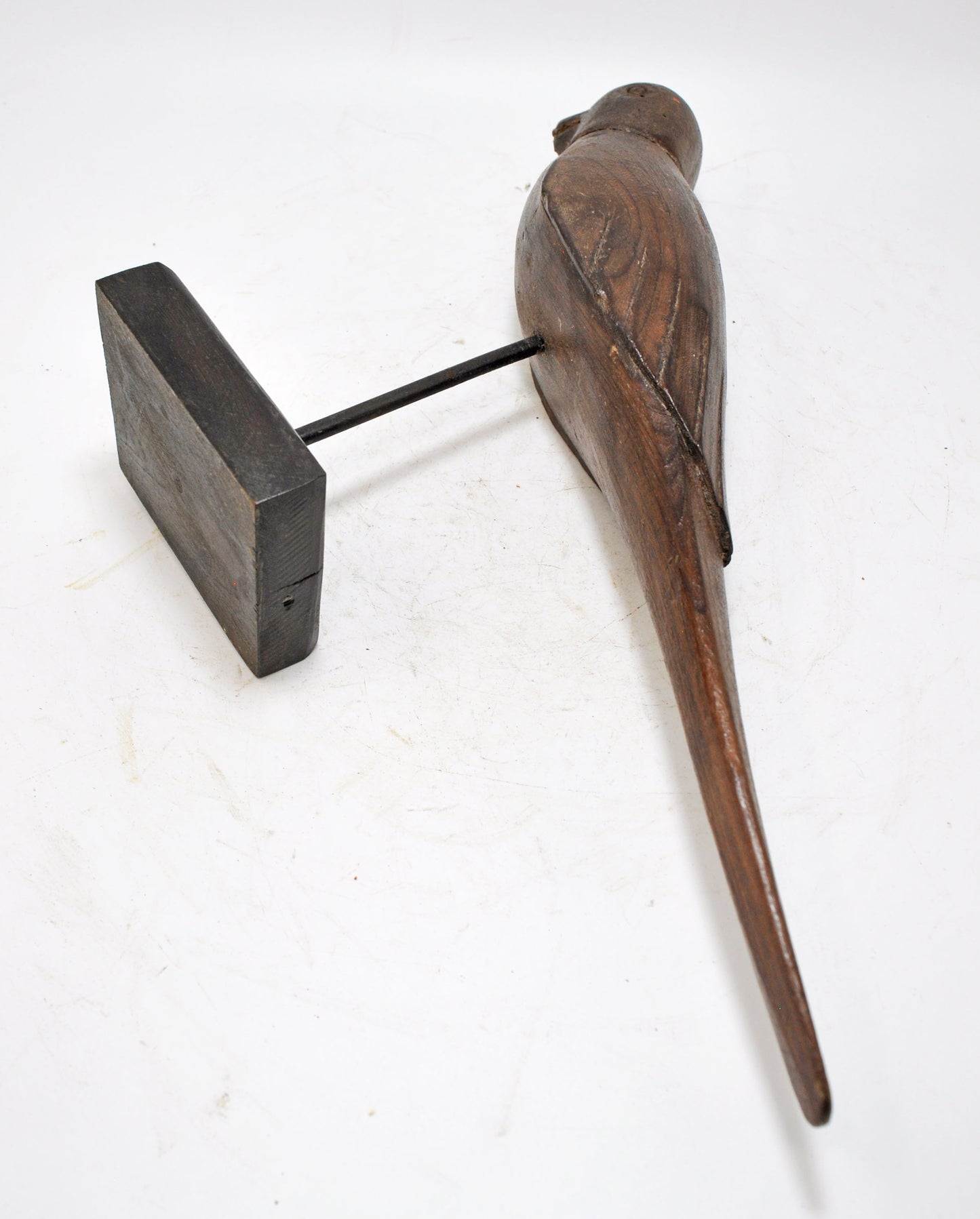 Vintage Wooden Parrot Bird Figurine on Stand Original Old Hand Carved