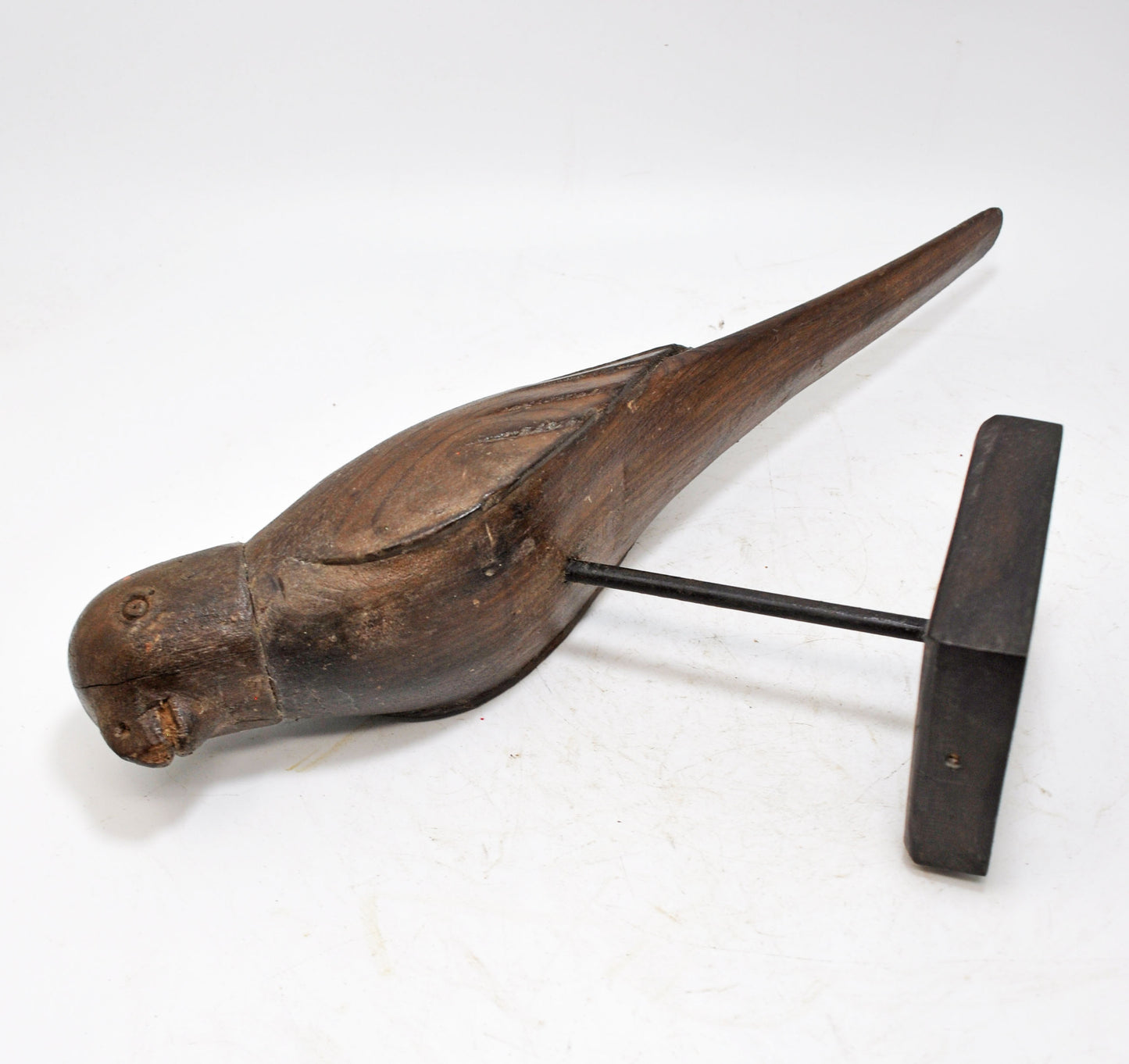 Vintage Wooden Parrot Bird Figurine on Stand Original Old Hand Carved