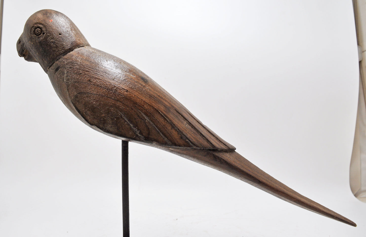 Vintage Wooden Parrot Bird Figurine on Stand Original Old Hand Carved