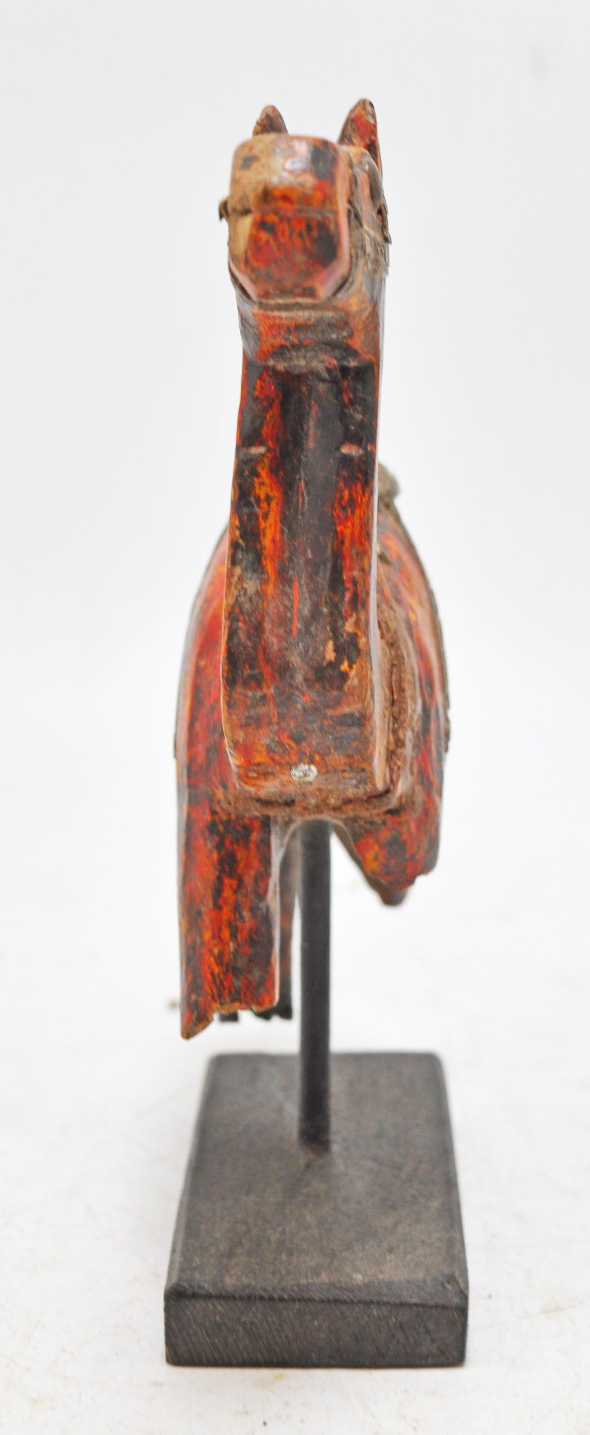 Vintage Wooden Camel Figurine Original Old Hand Carved Metal Fitted