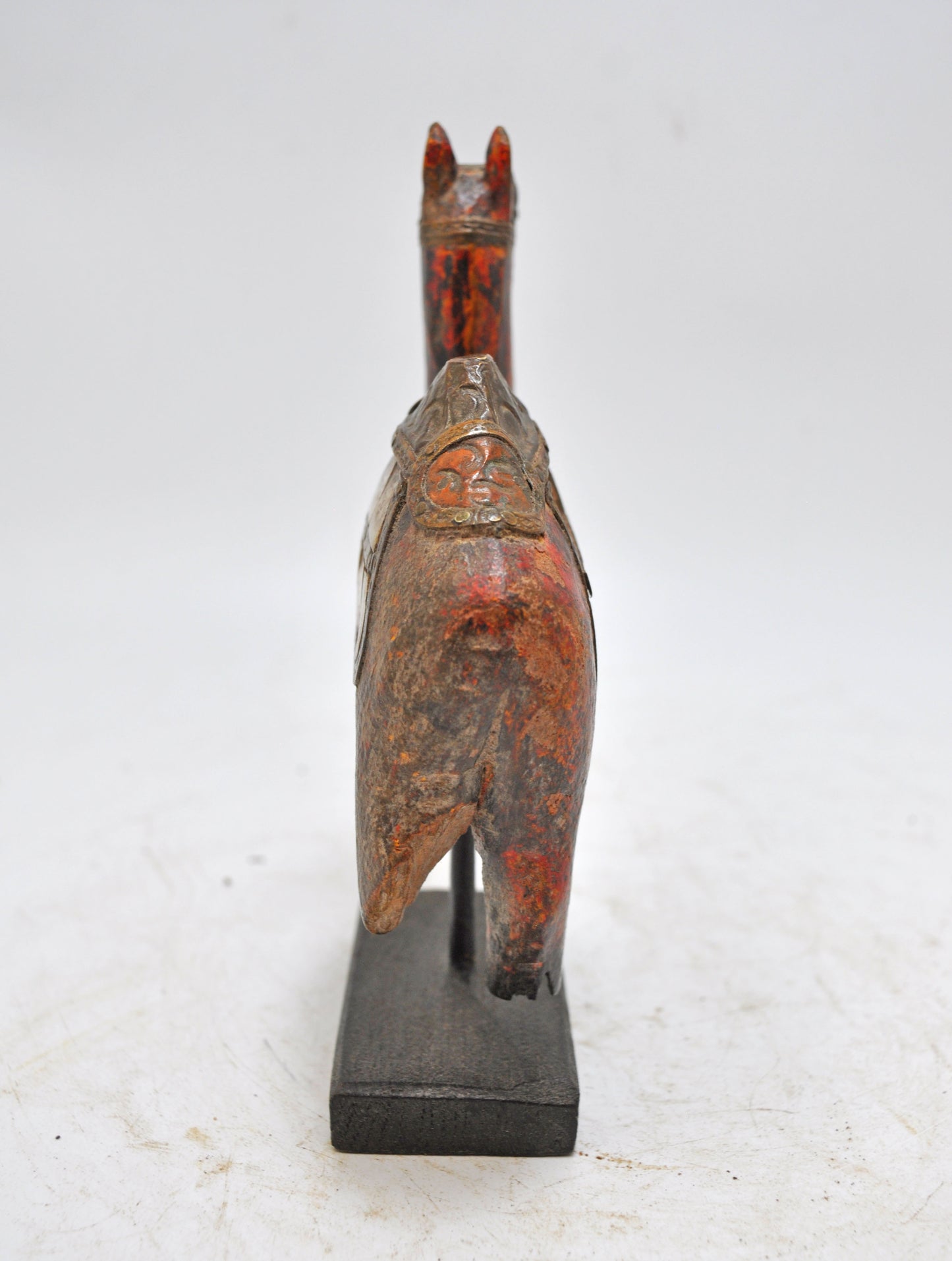 Vintage Wooden Camel Figurine Original Old Hand Carved Metal Fitted