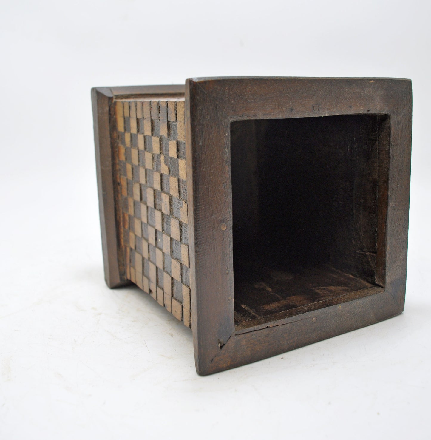 Vintage Wooden Square Planter Pot Original Old Hand Crafted Carved