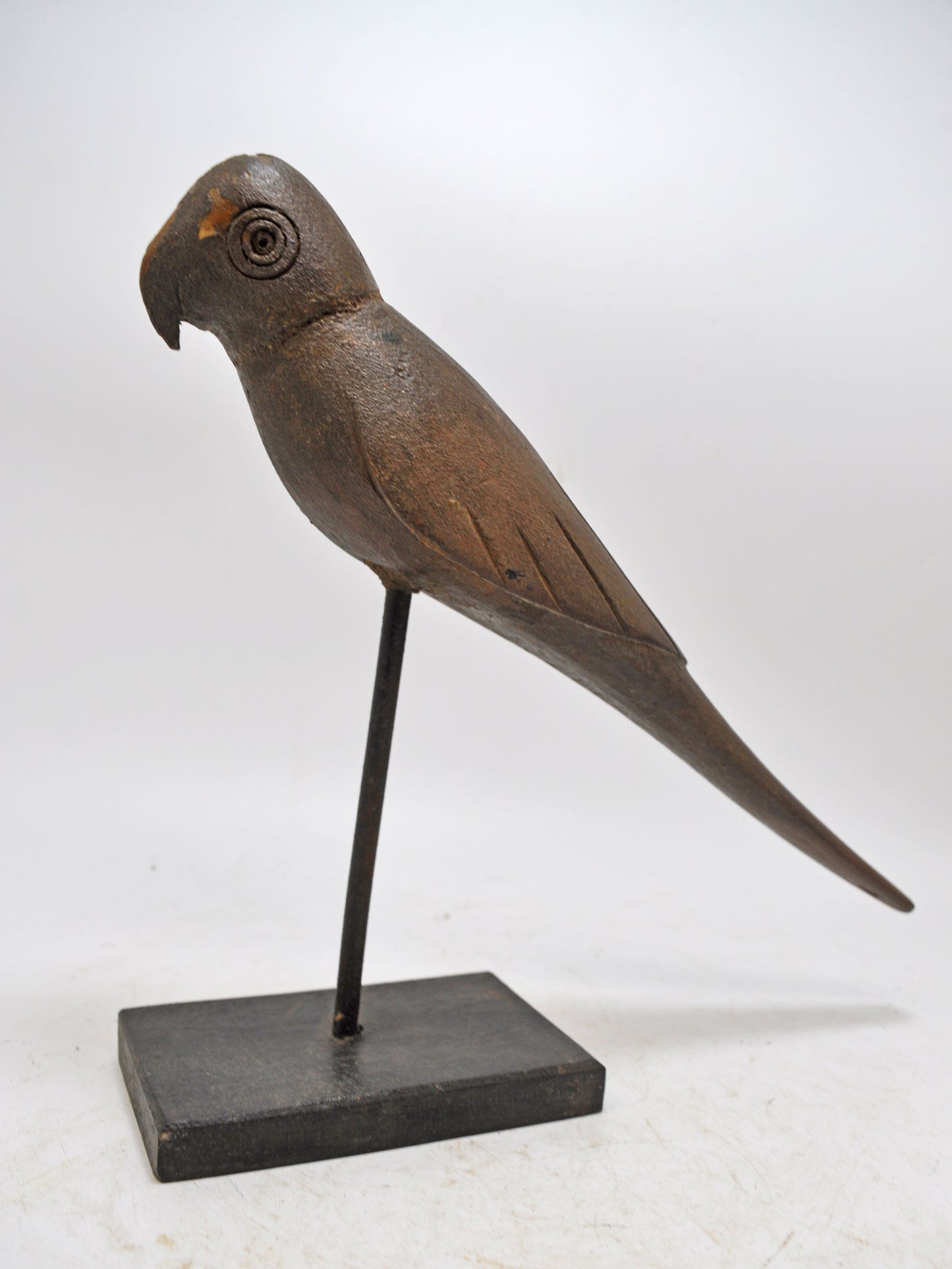 Vintage Wooden Parrot Bird Figurine on Stand Original Old Hand Carved