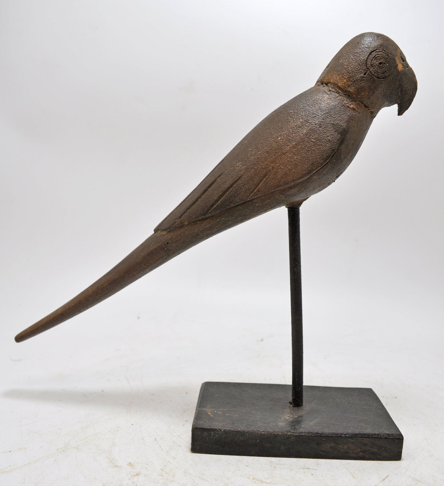 Vintage Wooden Parrot Bird Figurine on Stand Original Old Hand Carved