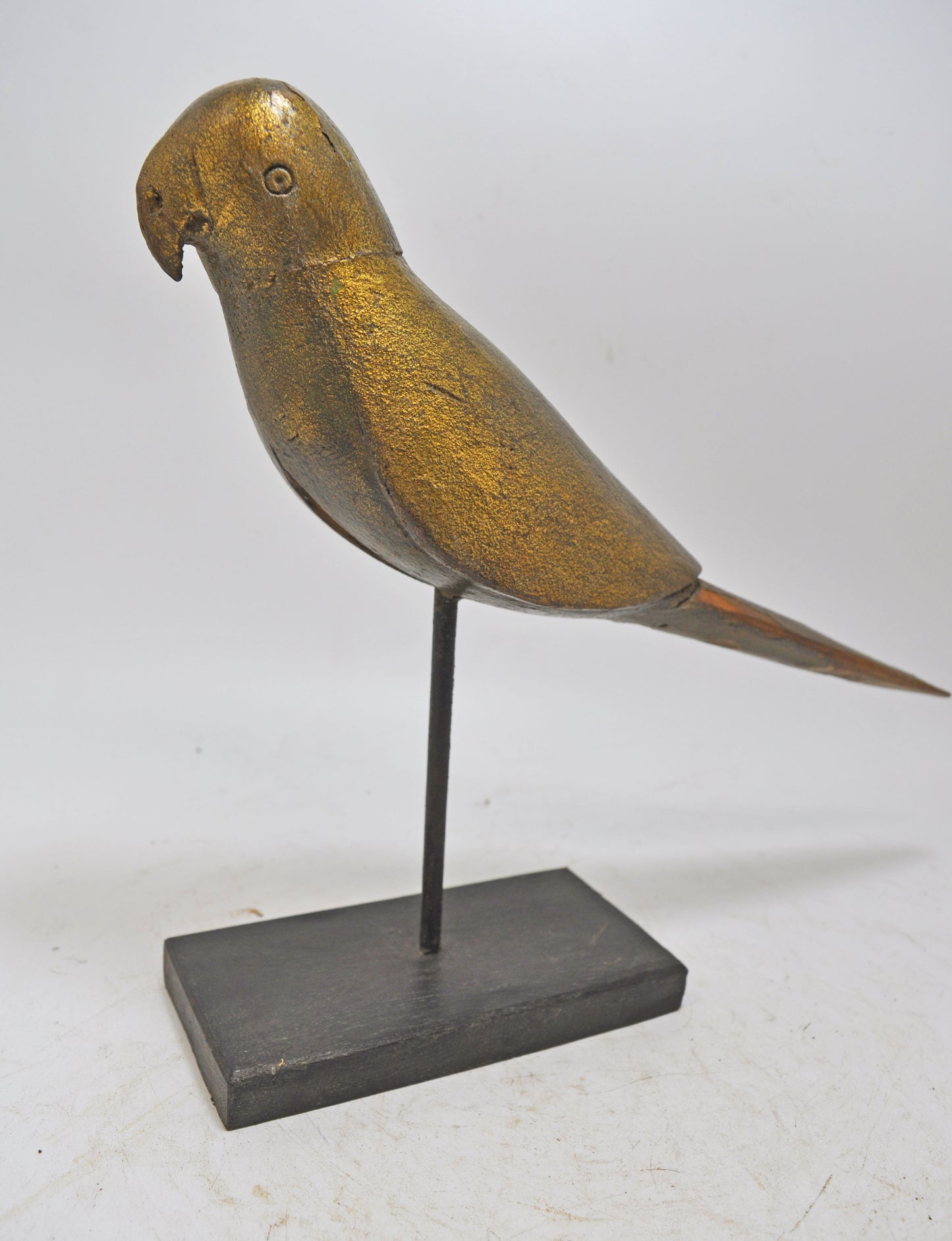 Vintage Wooden Parrot Bird Figurine on Stand Original Old Hand Carved