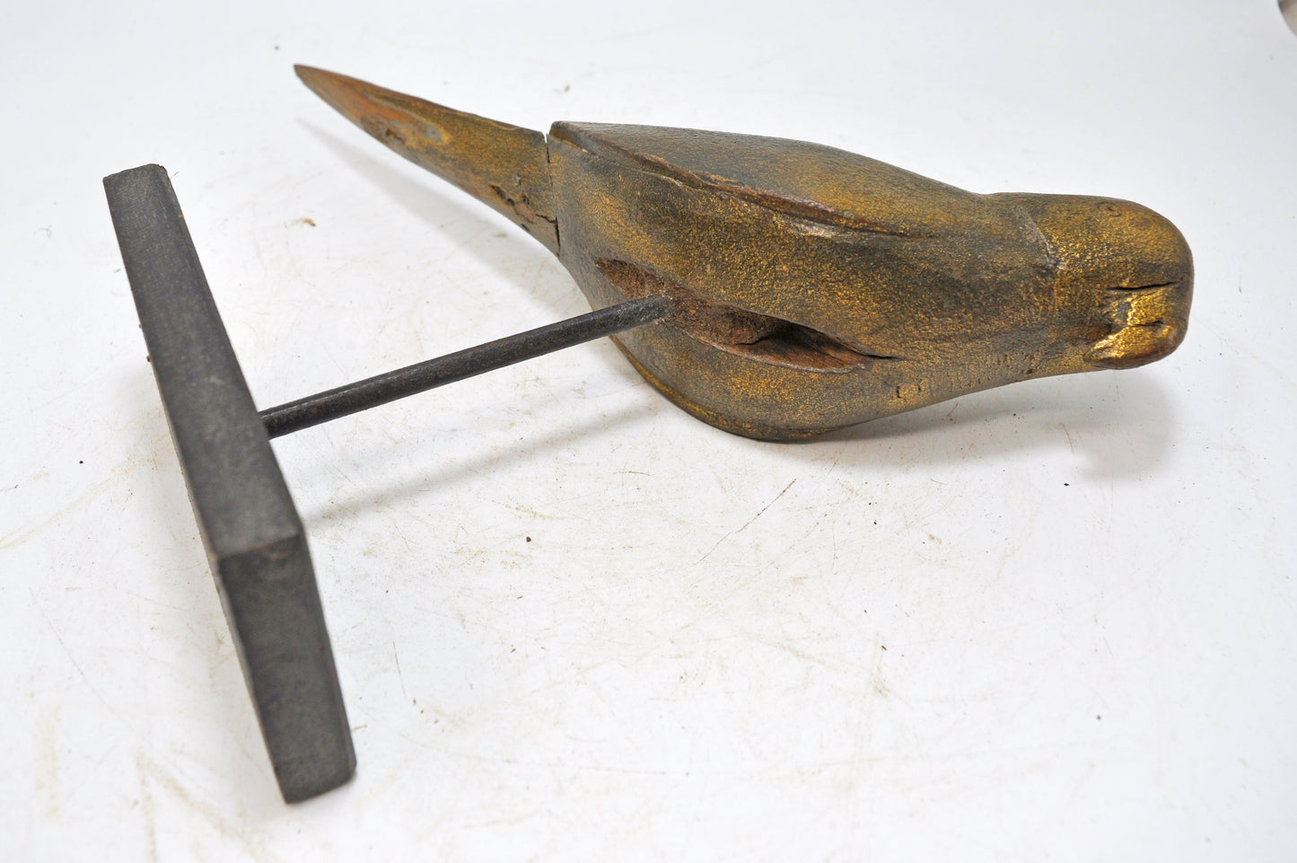 Vintage Wooden Parrot Bird Figurine on Stand Original Old Hand Carved