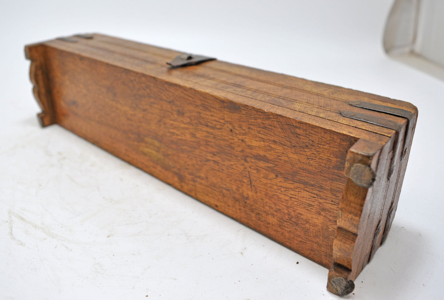 Vintage Wooden Pencil Stationary Box Original Old Hand Crafted Metal Fitted