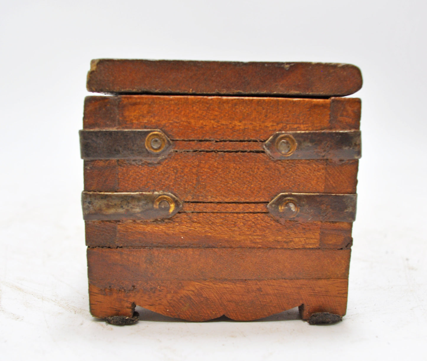 Vintage Wooden Pencil Stationary Box Original Old Hand Crafted Metal Fitted