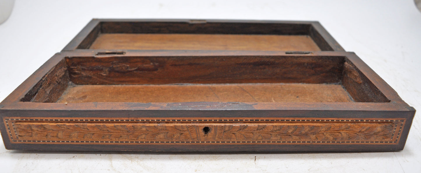 Antique Wooden Fine Carving Jewellery Box Original Old Hand Crafted