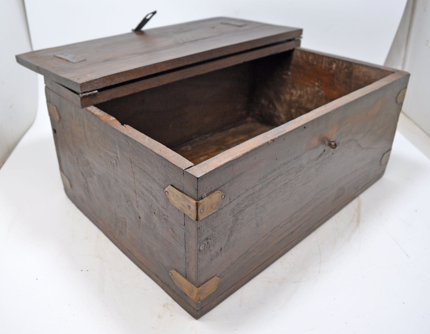 Antique Wooden Storage Chest Box Original Old Hand Crafted Brass Fitted
