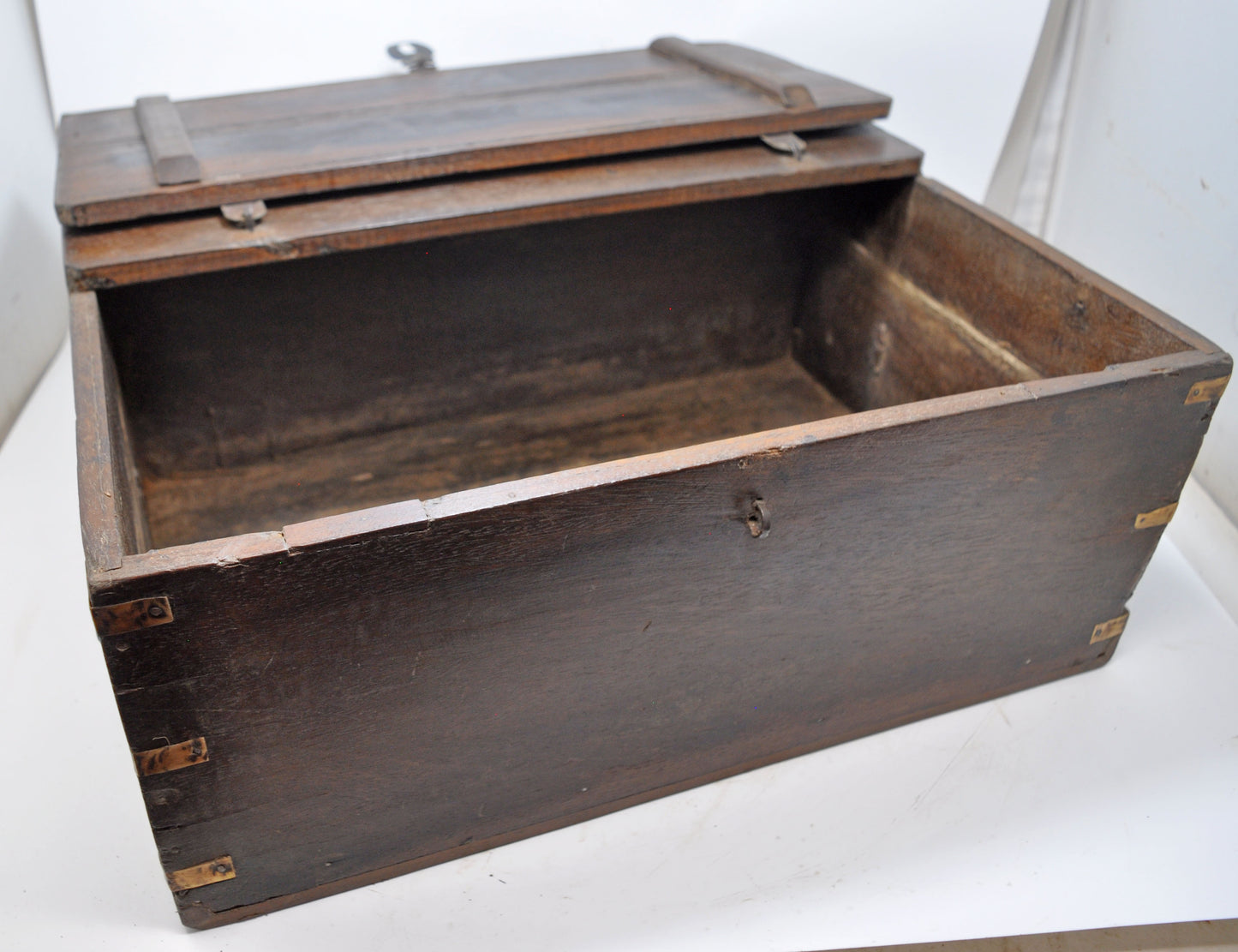 Antique Wooden Storage Chest Box Original Old Hand Crafted Brass Fitted