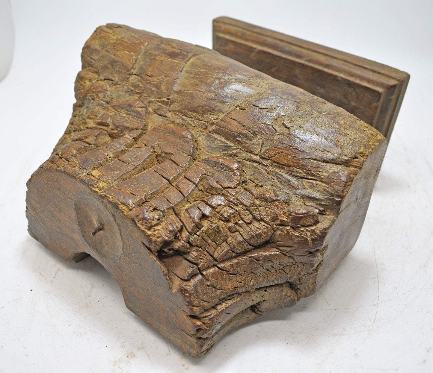 Antique Wooden Carving Block Candle Holder Stand Original Old Hand Carved