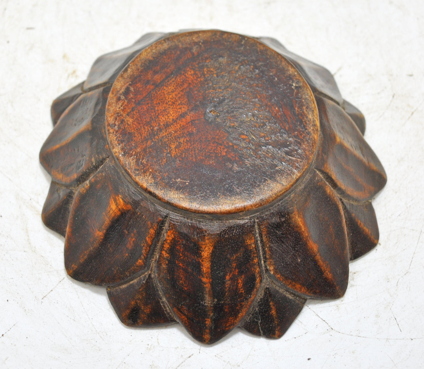 Vintage Wooden Floral Lotus Shaped Bowl Original Old Hand Carved