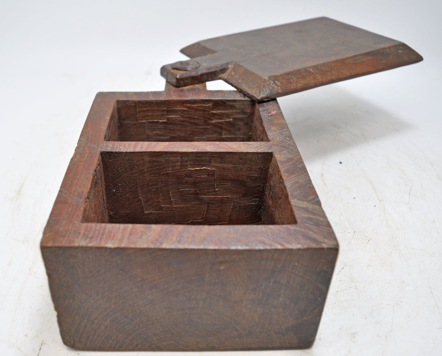 Antique Wooden Kitchenware Spice Box Original Old Hand Carved
