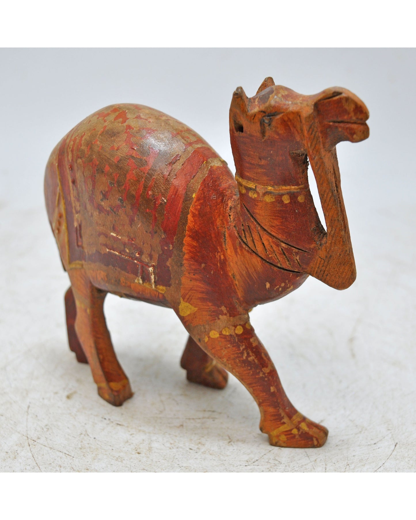 Vintage Wooden Small Camel Figurine Original Old Hand Carved Painted