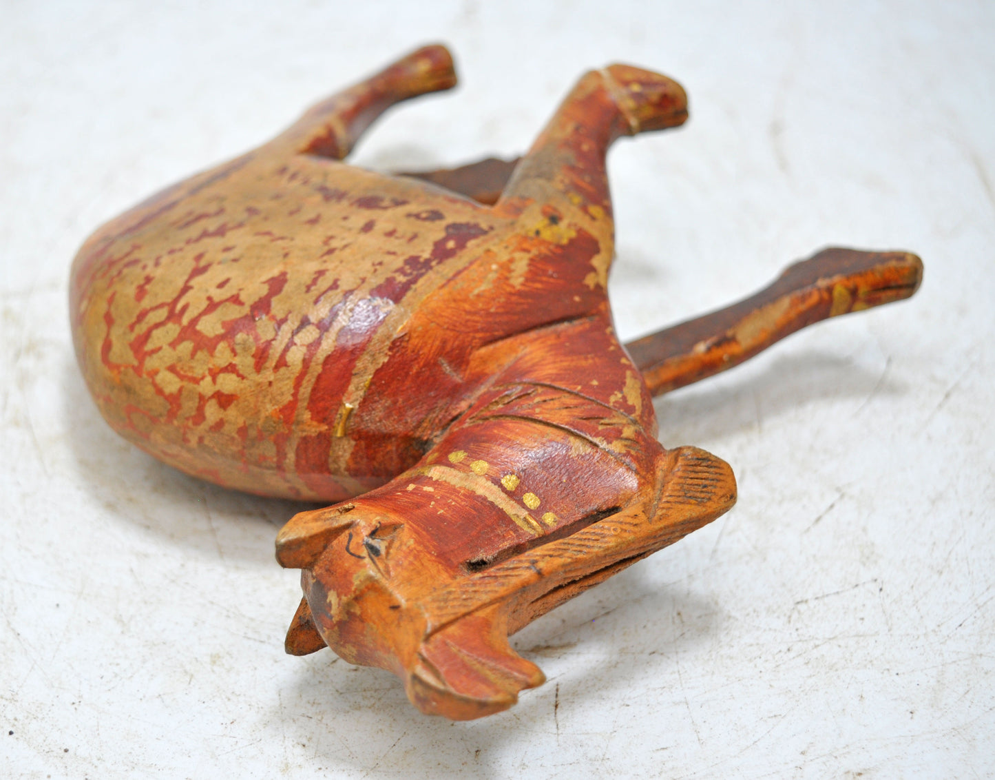 Vintage Wooden Small Camel Figurine Original Old Hand Carved Painted