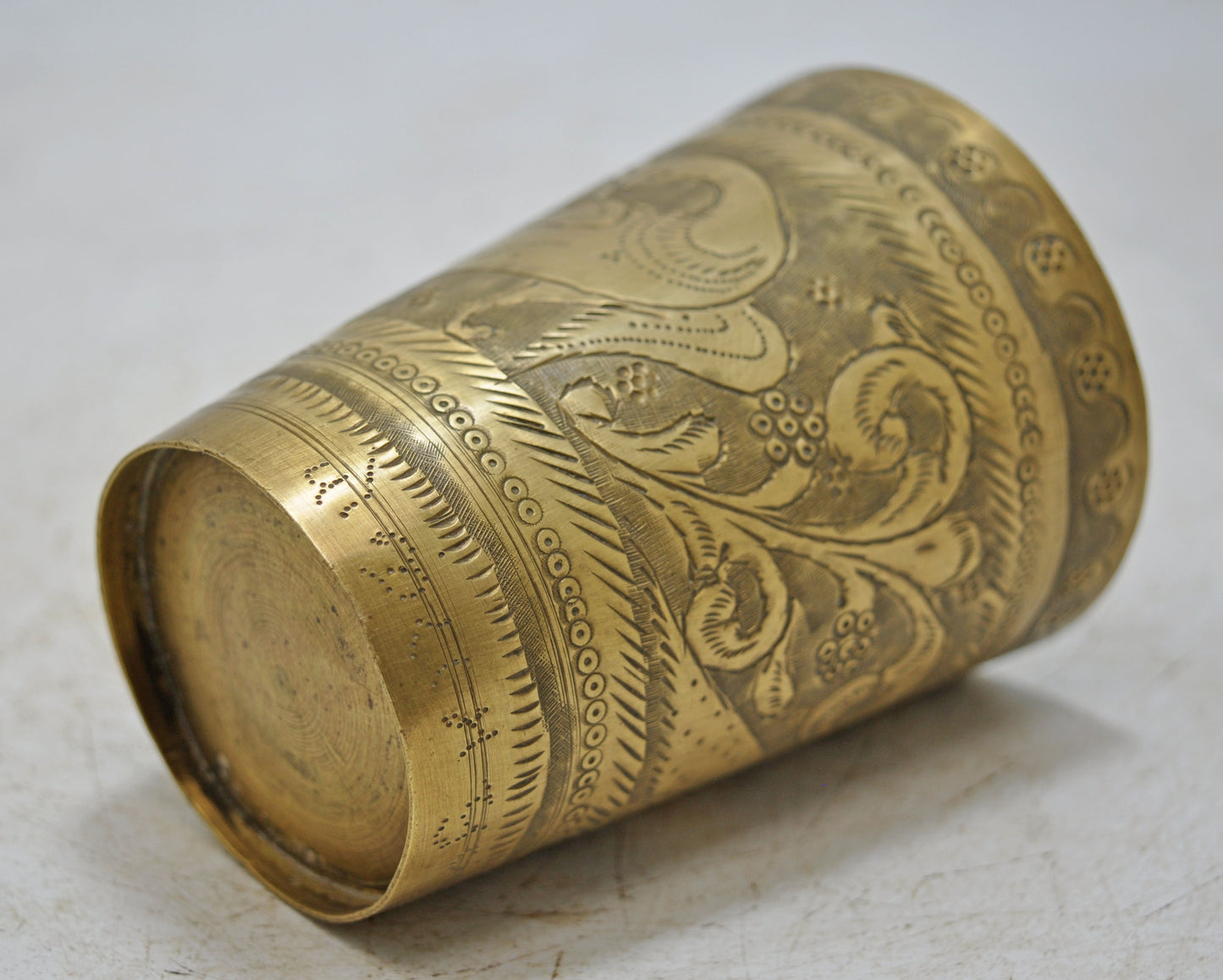 Antique Brass Lassi Drinking Glass Cup Original Old Hand Crafted Engraved