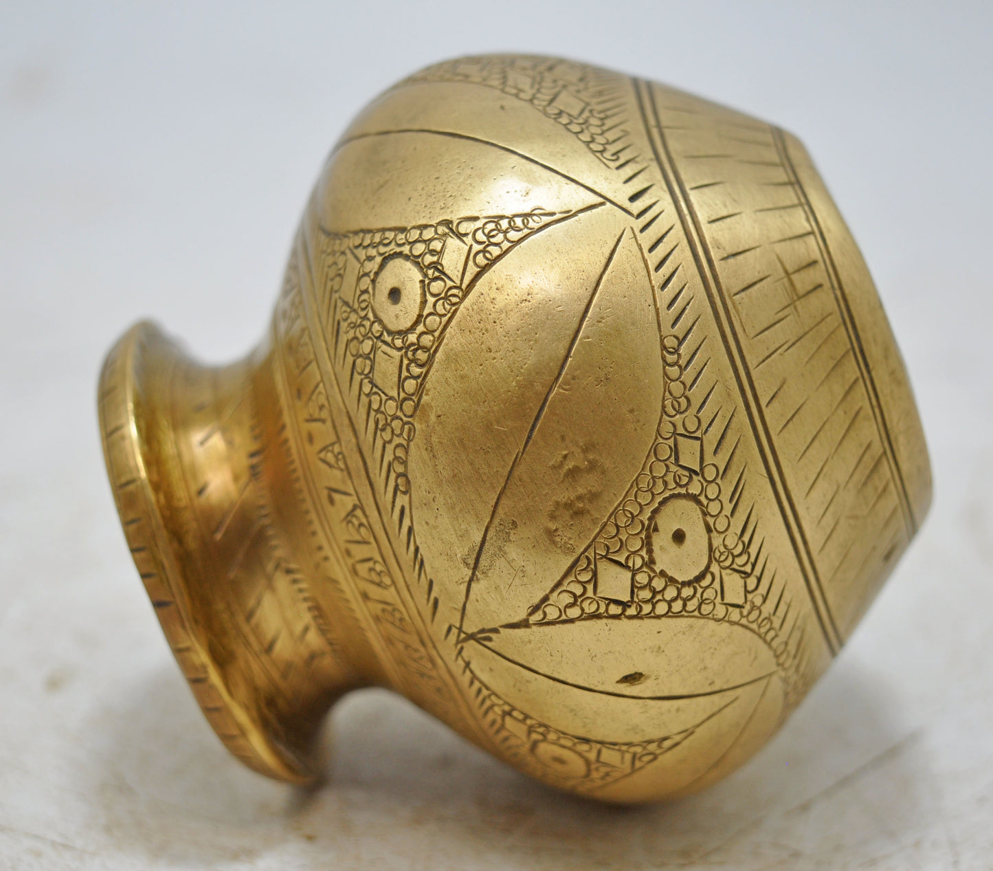 Antique Brass Drinking Pot Lota Original Old Hand Crafted Fine Engraved