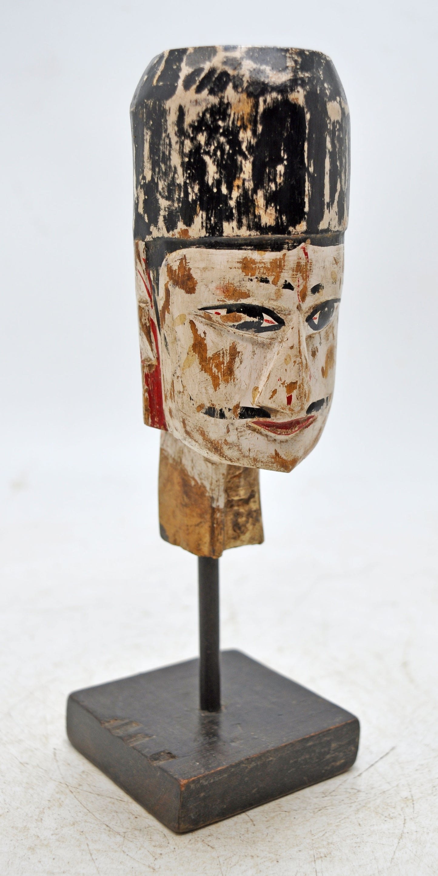 Vintage Wooden Puppet Head Bust Figurine Original Old Hand Carved Painted