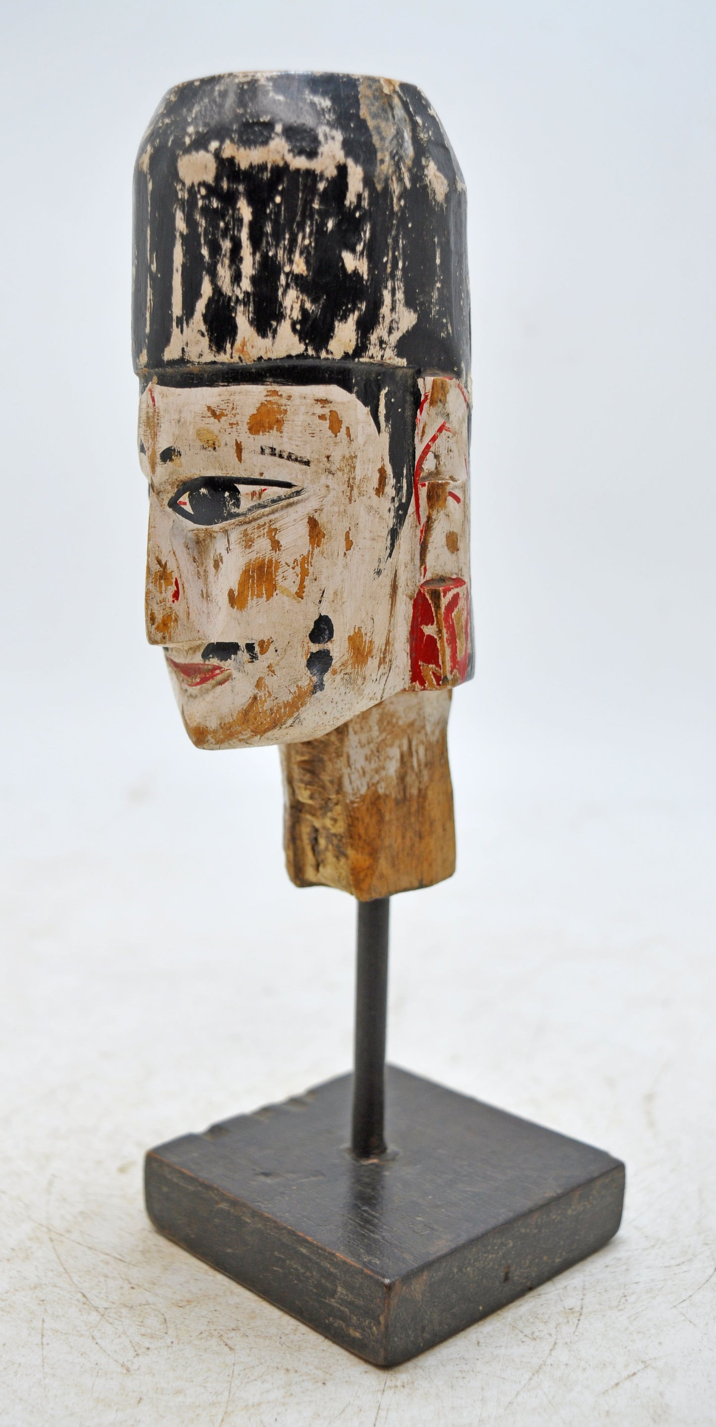 Vintage Wooden Puppet Head Bust Figurine Original Old Hand Carved Painted