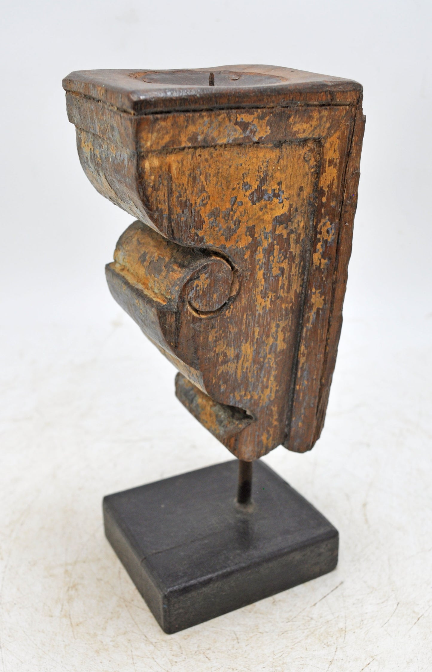 Antique Wooden Carving Block Bracket Candle Holder Original Old Hand Carved