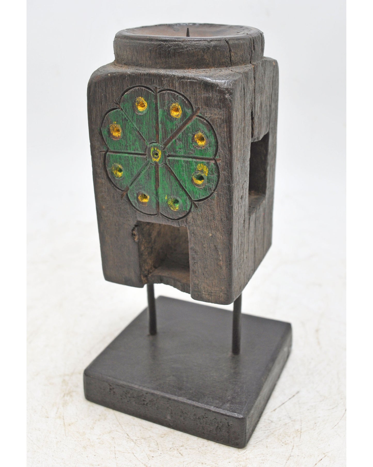 Antique Wooden Paga Leg Candle Holder Stand Original Old Hand Carved