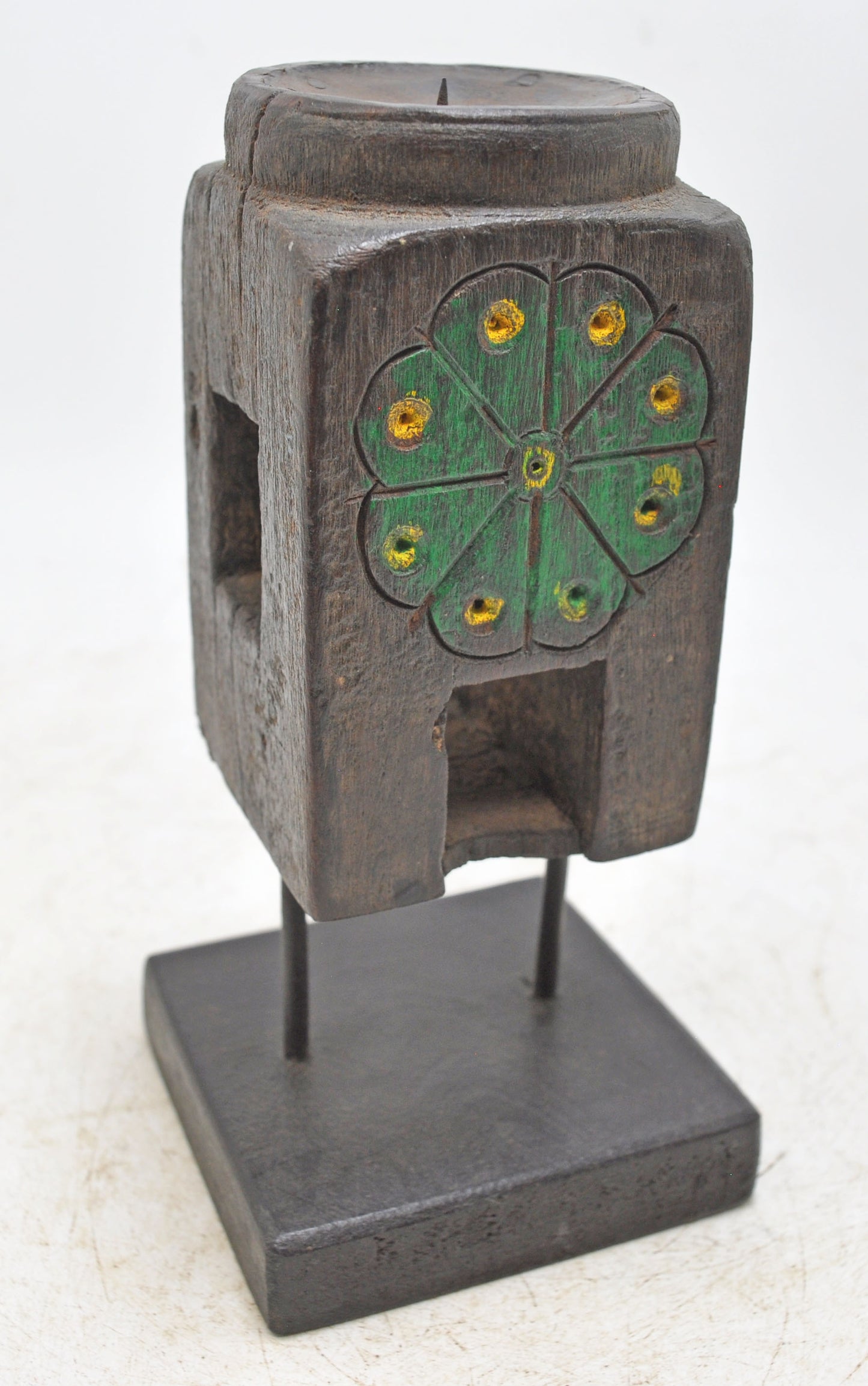 Antique Wooden Paga Leg Candle Holder Stand Original Old Hand Carved