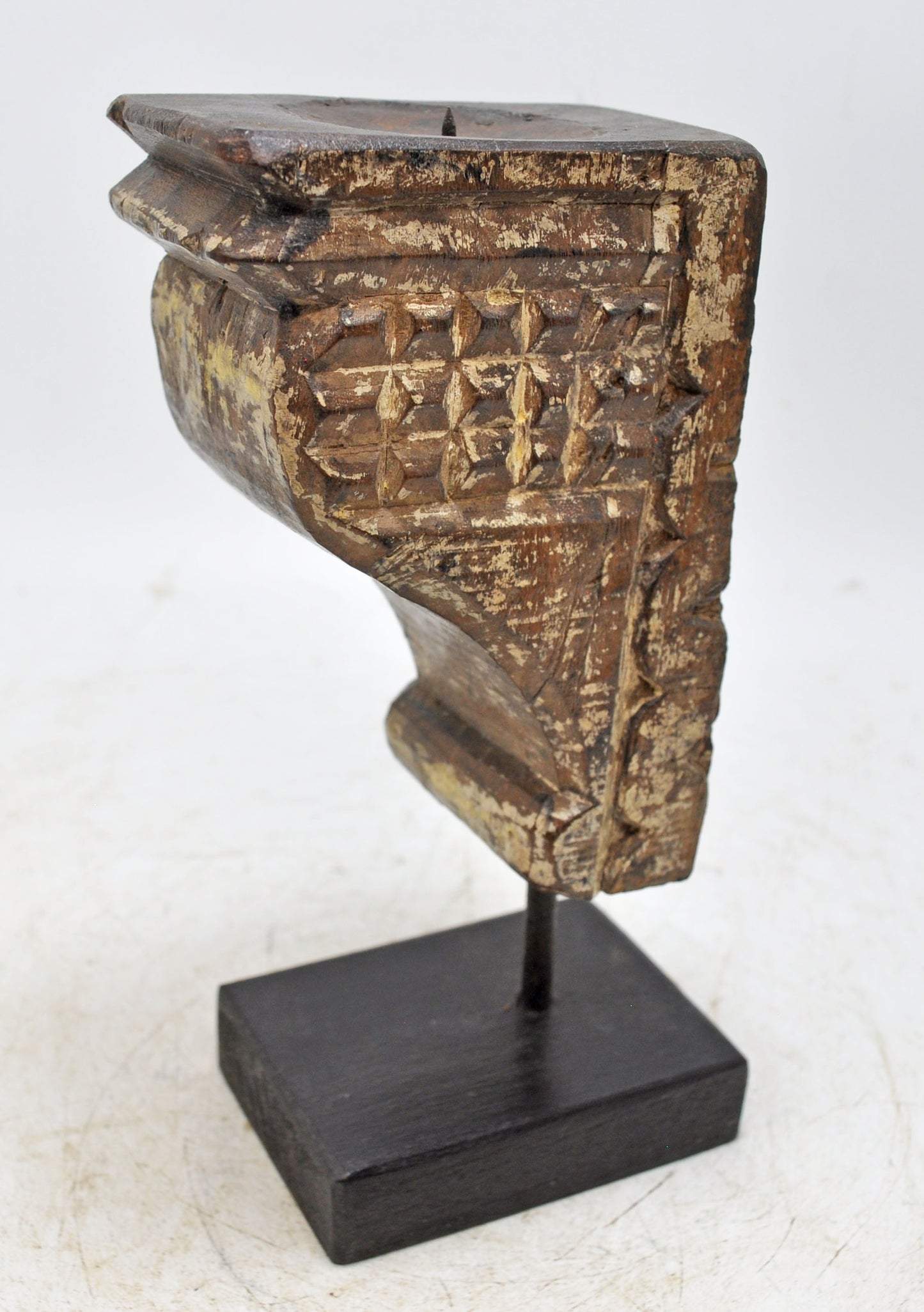 Antique Wooden Carving Block Bracket Candle Holder Original Old Hand Carved