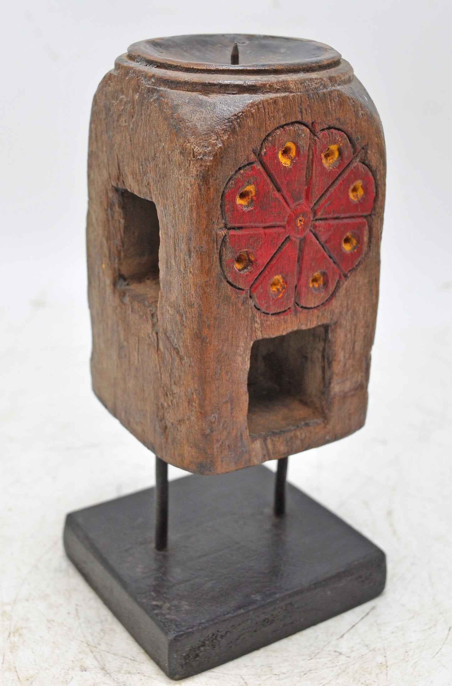 Antique Wooden Paga Leg Candle Holder Stand Original Old Hand Carved