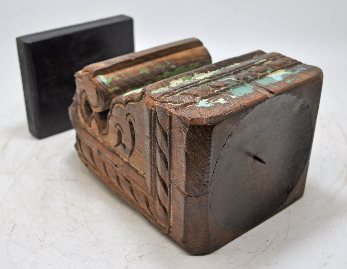 Antique Wooden Carving Block Bracket Candle Holder Original Old Hand Carved