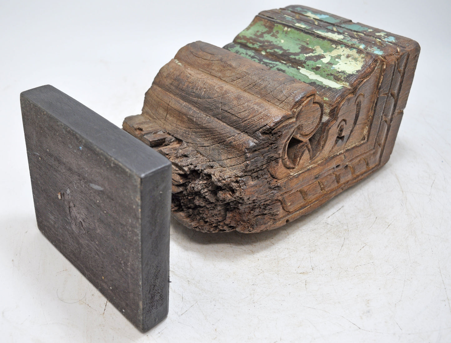 Antique Wooden Carving Block Bracket Candle Holder Original Old Hand Carved