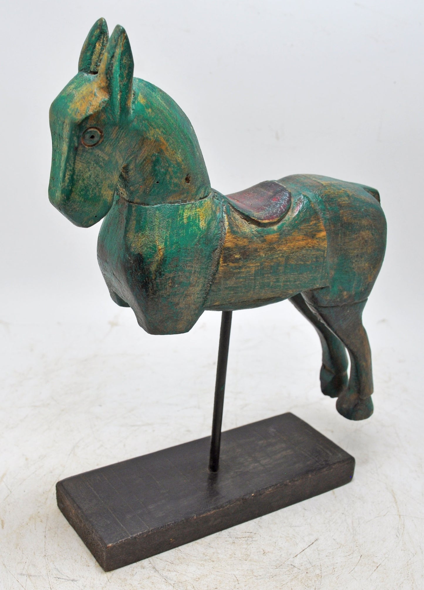 Vintage Wooden Horse Figurine on Stand Original Old Hand Carved Painted
