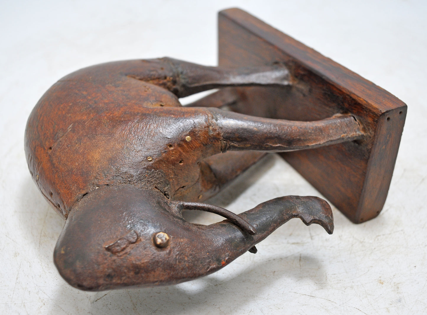 Vintage Wooden Iron Elephant Figurine Original Old Hand Carved