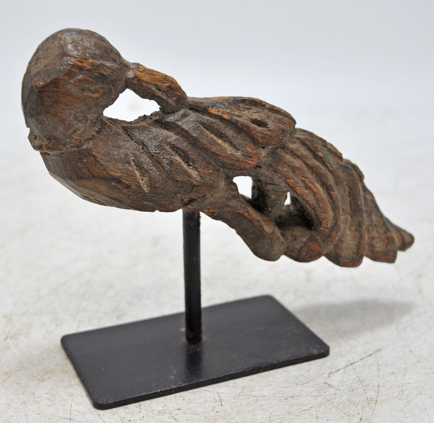 Antique Wooden Bird Figurine on Stand Original Old Fine Hand Carved
