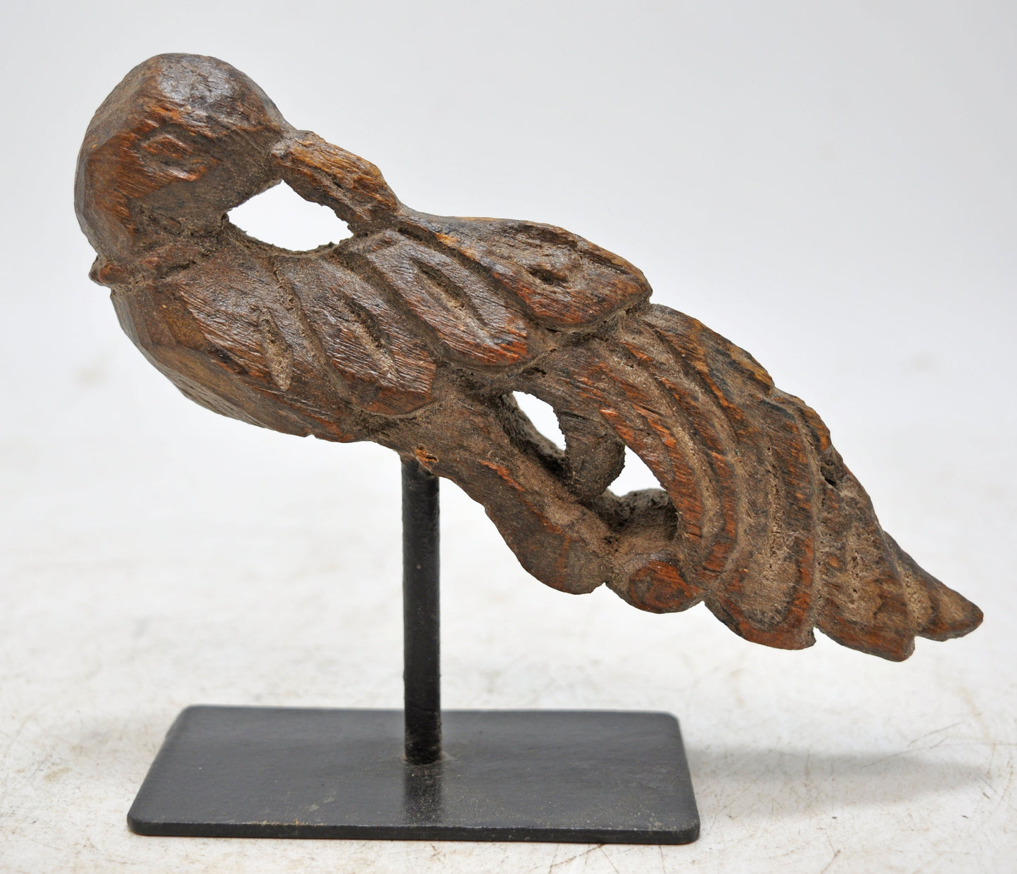 Antique Wooden Bird Figurine on Stand Original Old Fine Hand Carved