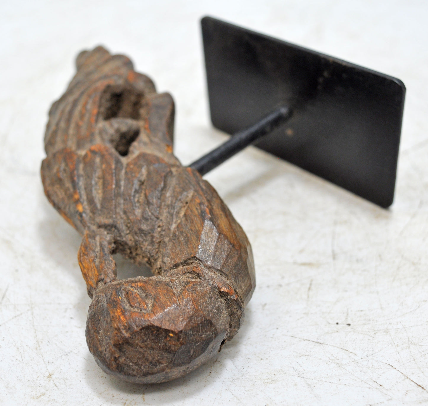 Antique Wooden Bird Figurine on Stand Original Old Fine Hand Carved