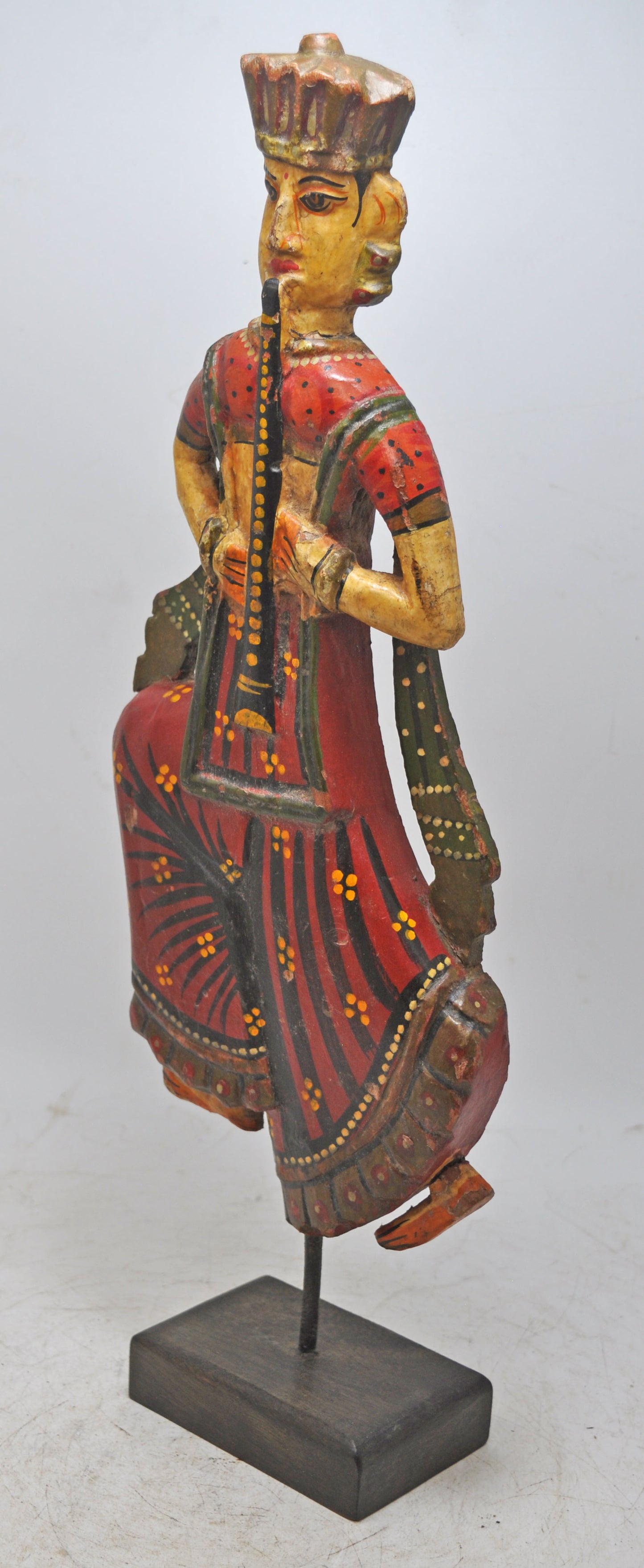 Vintage Wooden Woman Lady Musician Figurine Original Old Hand Carved Painted
