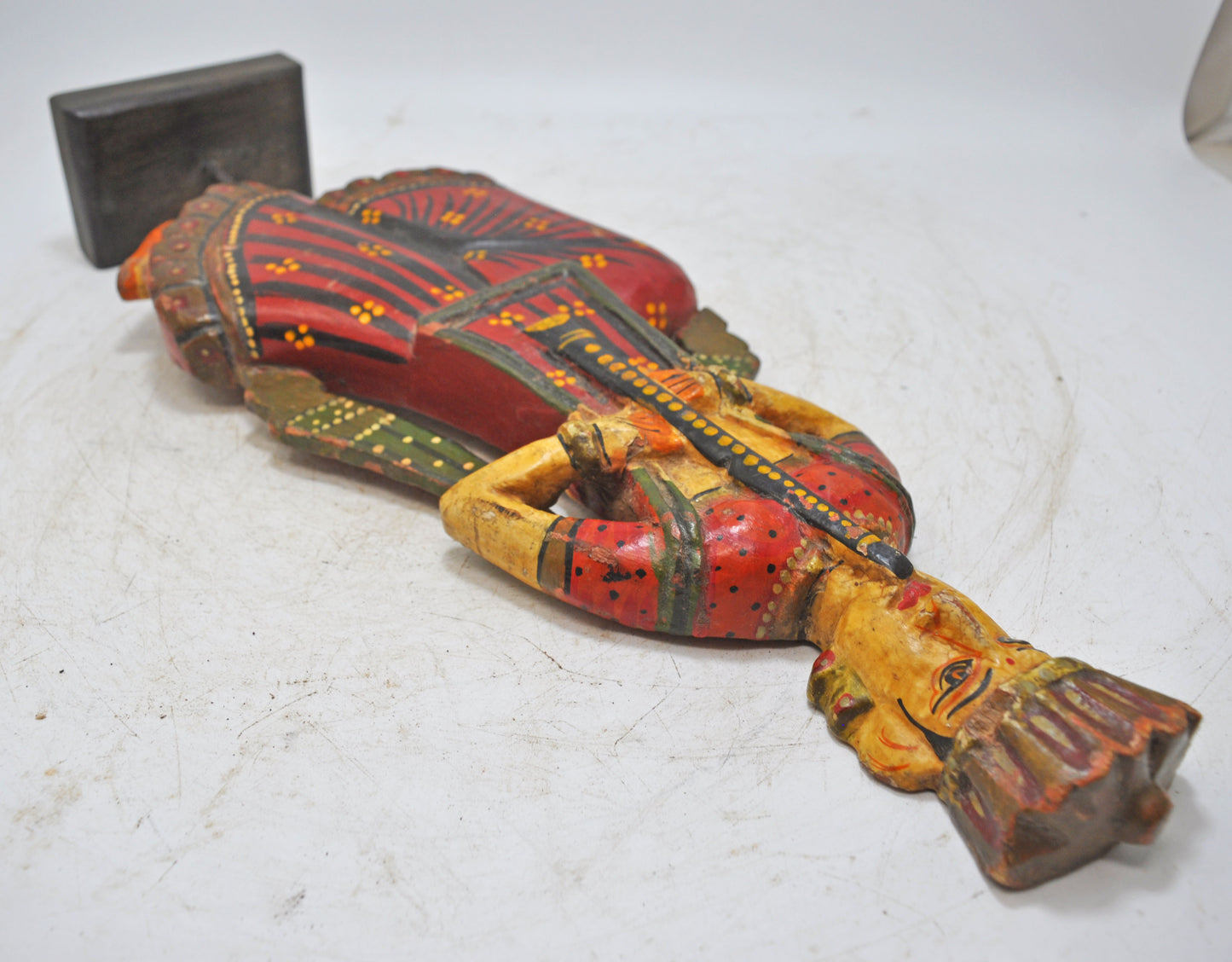 Vintage Wooden Woman Lady Musician Figurine Original Old Hand Carved Painted