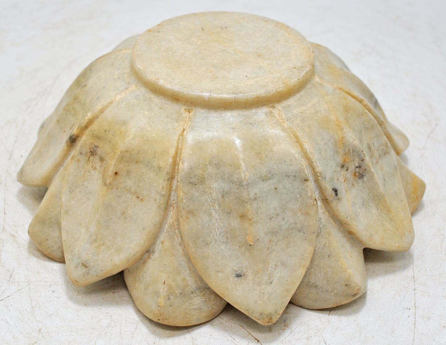 Fine Hand Carved White Marble Lotus Shaped Floral Bowl