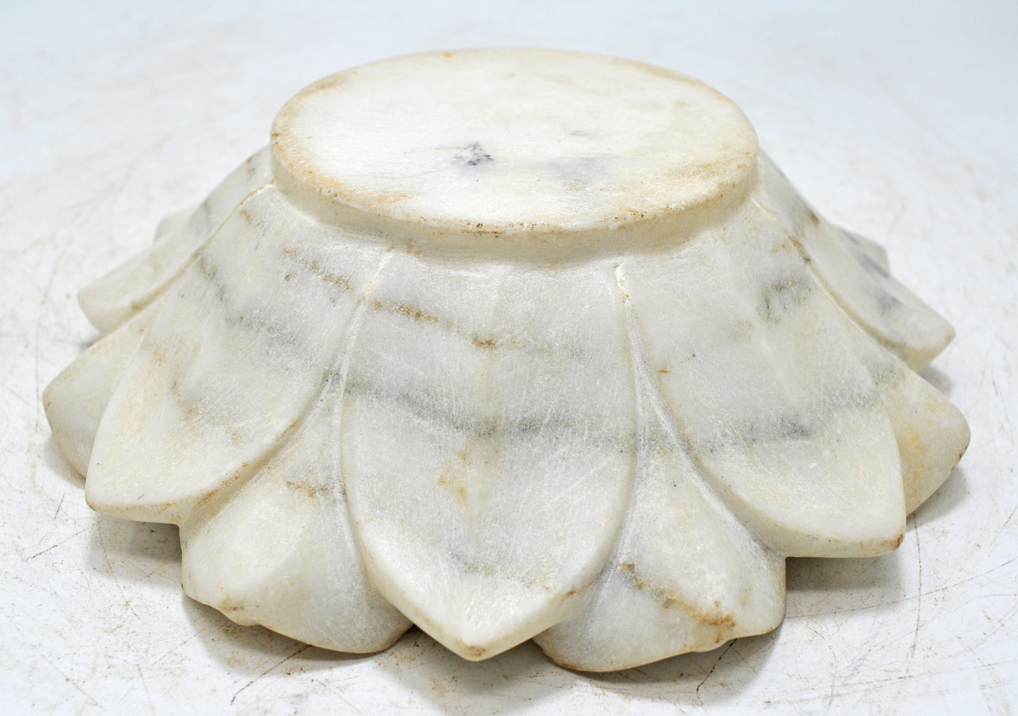 Fine Hand Carved White Marble Lotus Shaped Floral Bowl