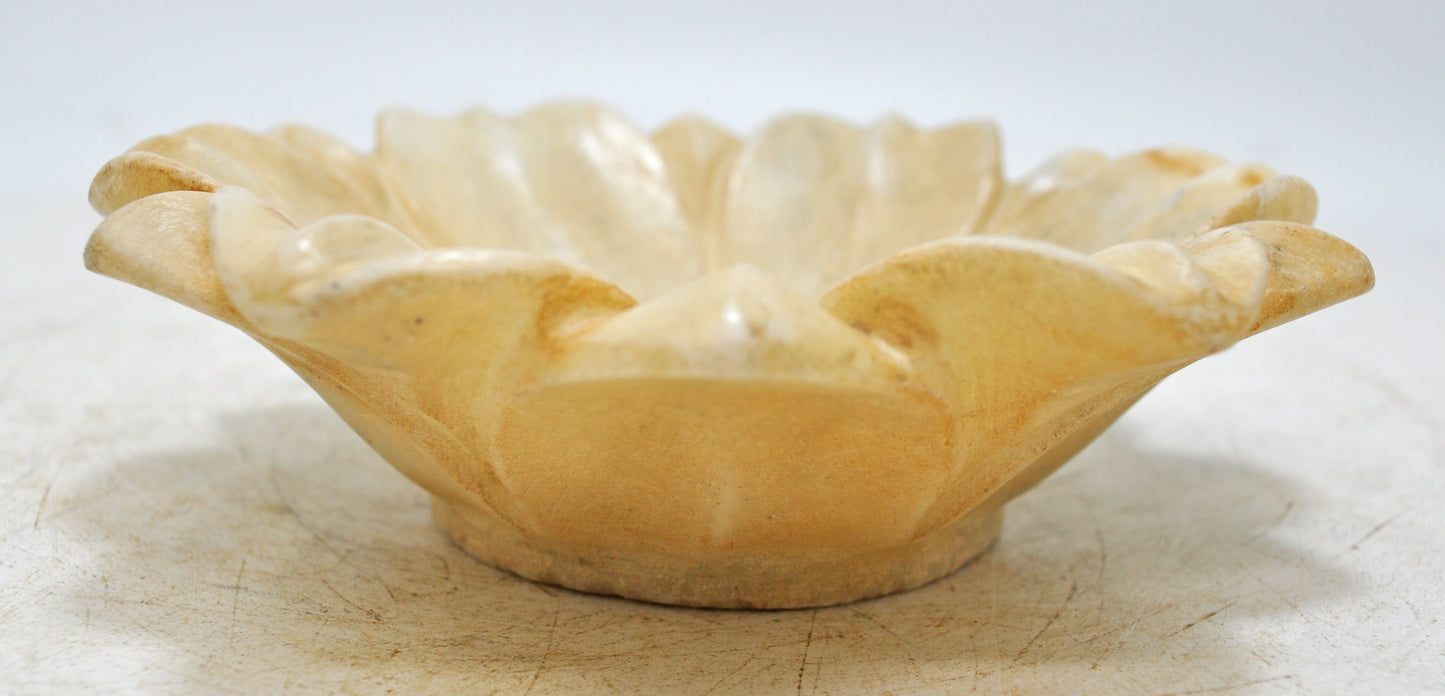 Fine Hand Carved White Marble Lotus Shaped Floral Bowl