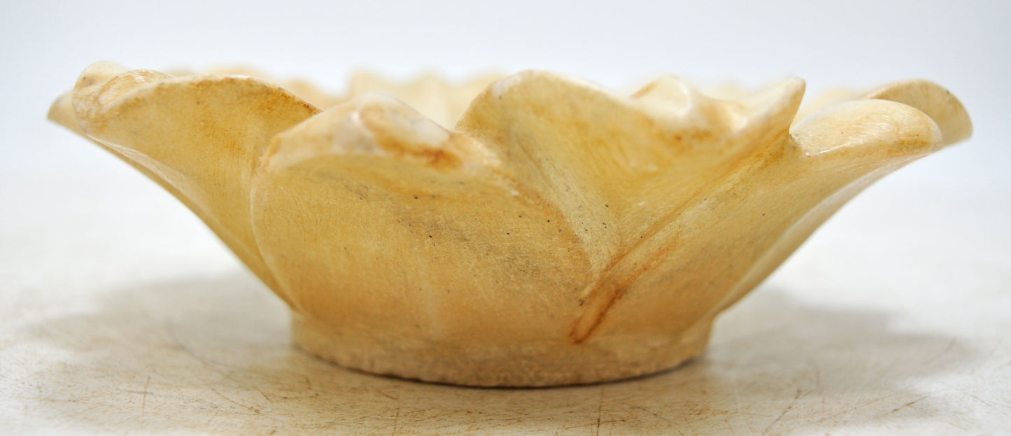Fine Hand Carved White Marble Lotus Shaped Floral Bowl