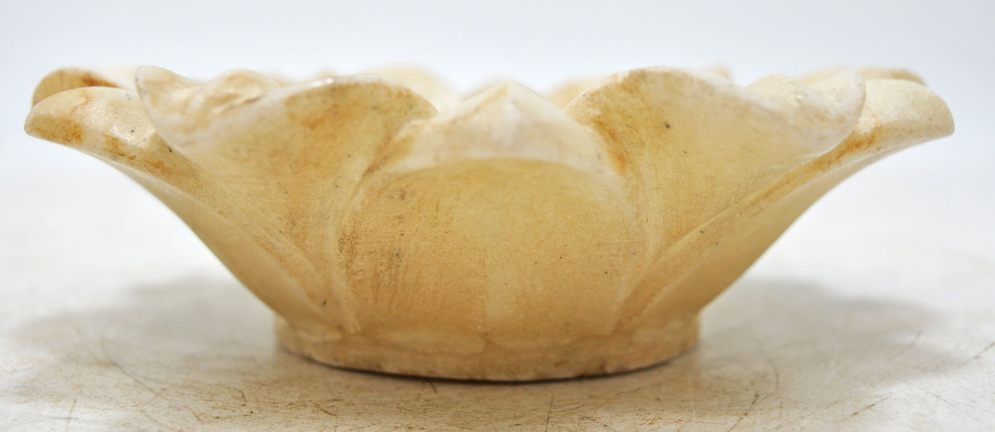 Fine Hand Carved White Marble Lotus Shaped Floral Bowl