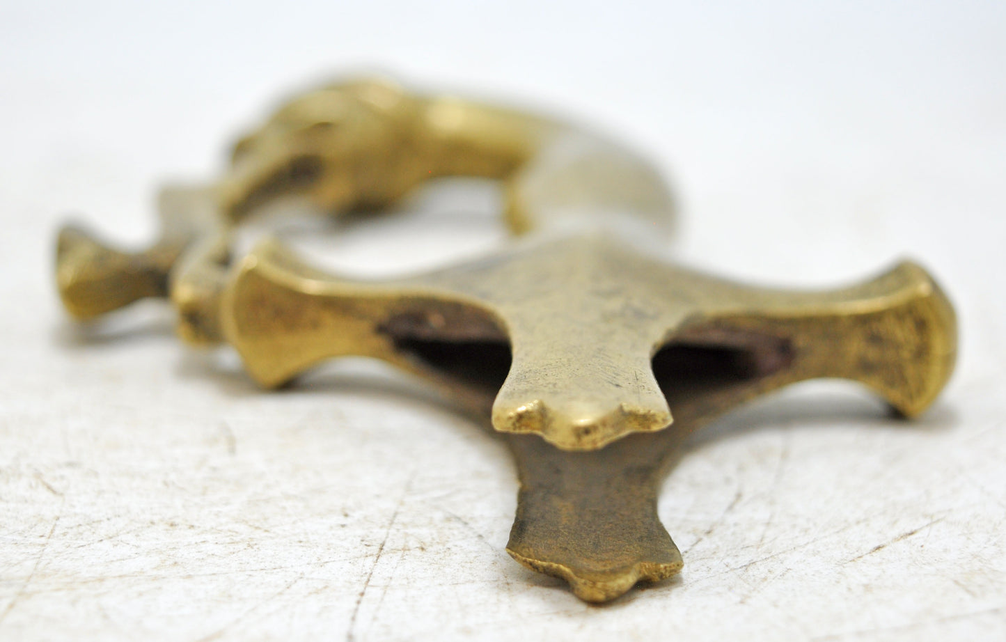 Antique Brass Lion Head Shaped Sword Hilt Handle Original Old Hand Carved