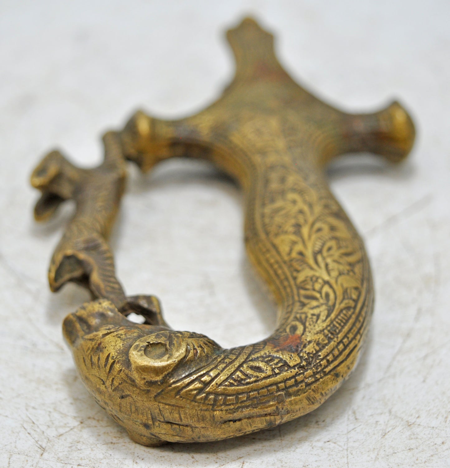 Antique Brass Lion Head Shaped Sword Hilt Handle Original Old Hand Carved