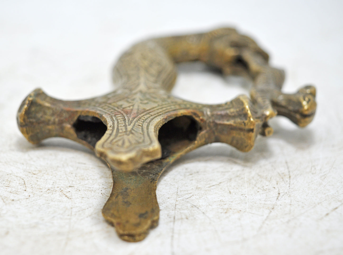 Antique Brass Lion Head Shaped Sword Hilt Handle Original Old Hand Carved