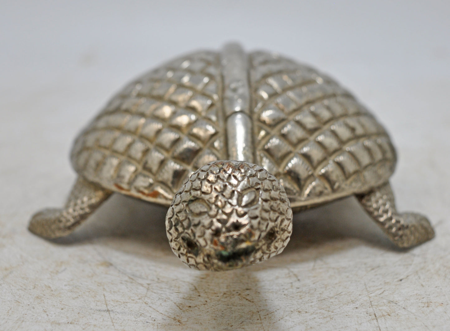 Vintage White Metal Brass Tortoise Turtle Figurine Original Old Fine Hand Crafted Engraved