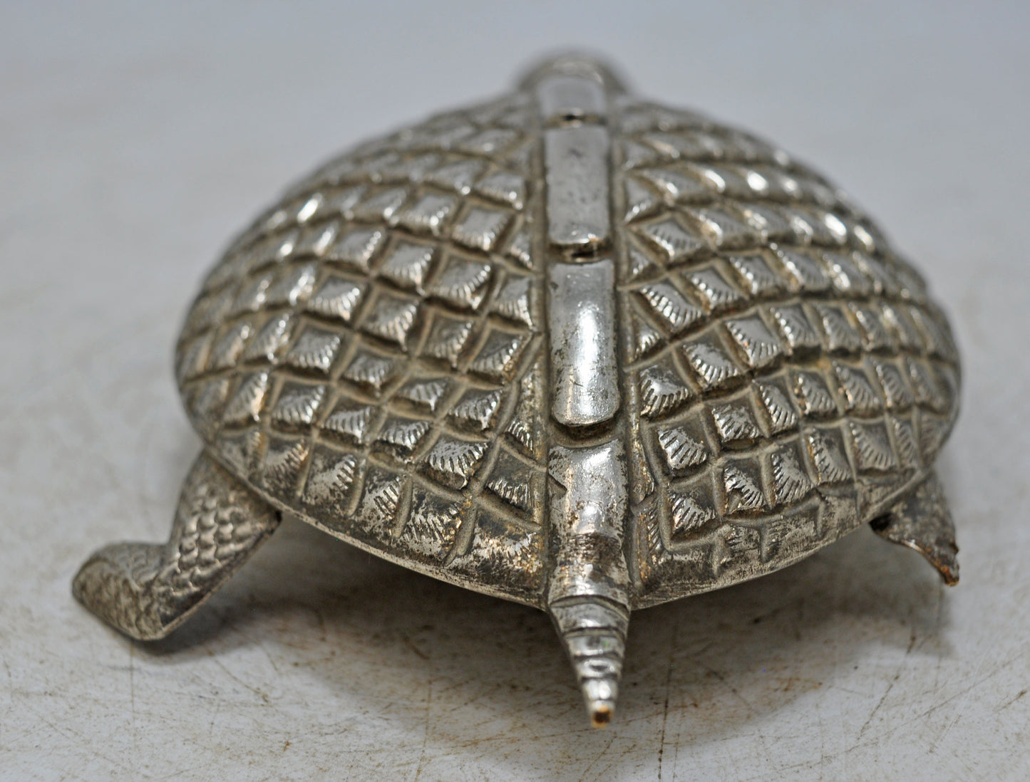Vintage White Metal Brass Tortoise Turtle Figurine Original Old Fine Hand Crafted Engraved