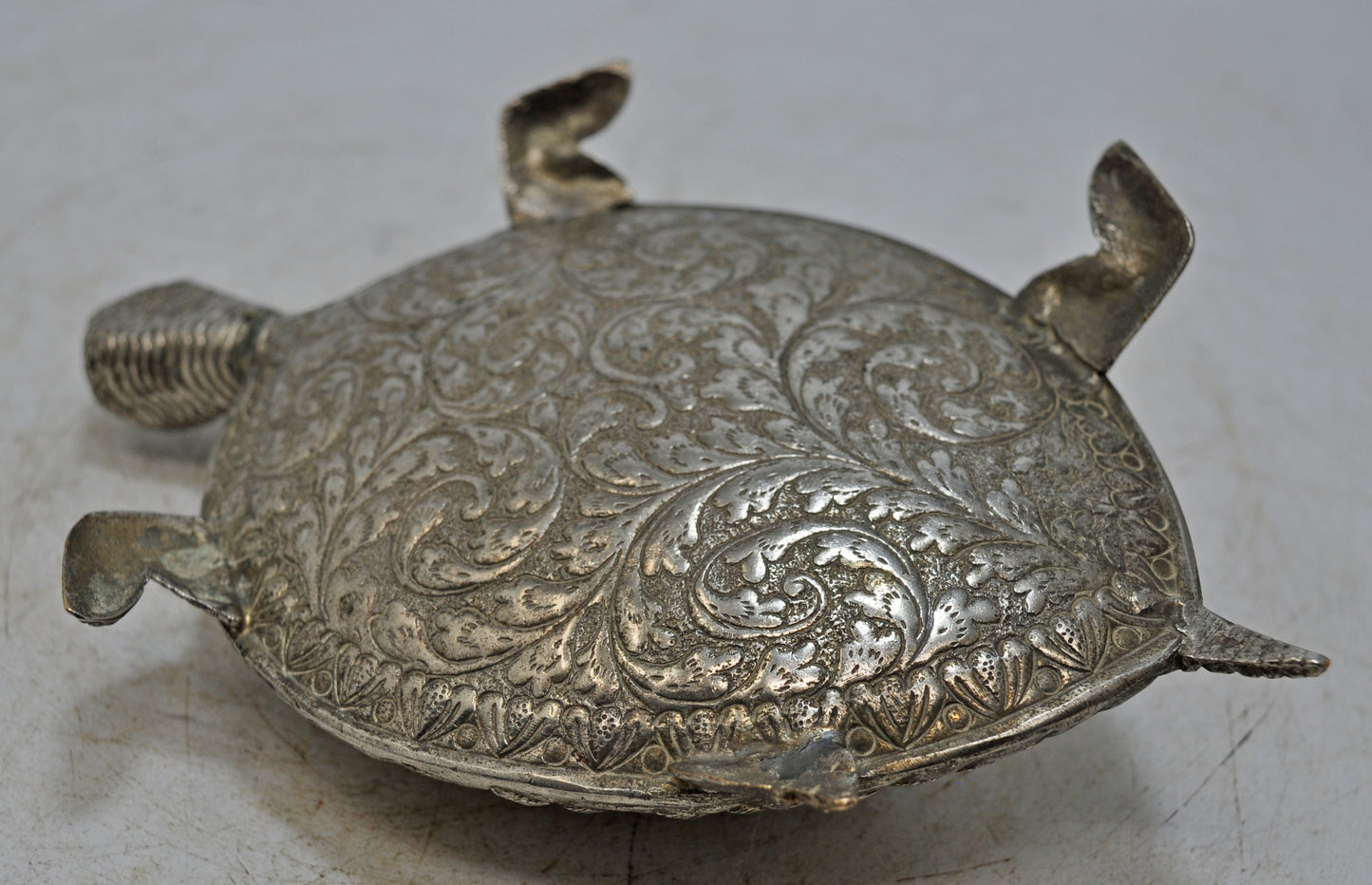 Vintage White Metal Brass Tortoise Turtle Figurine Original Old Fine Hand Crafted Engraved